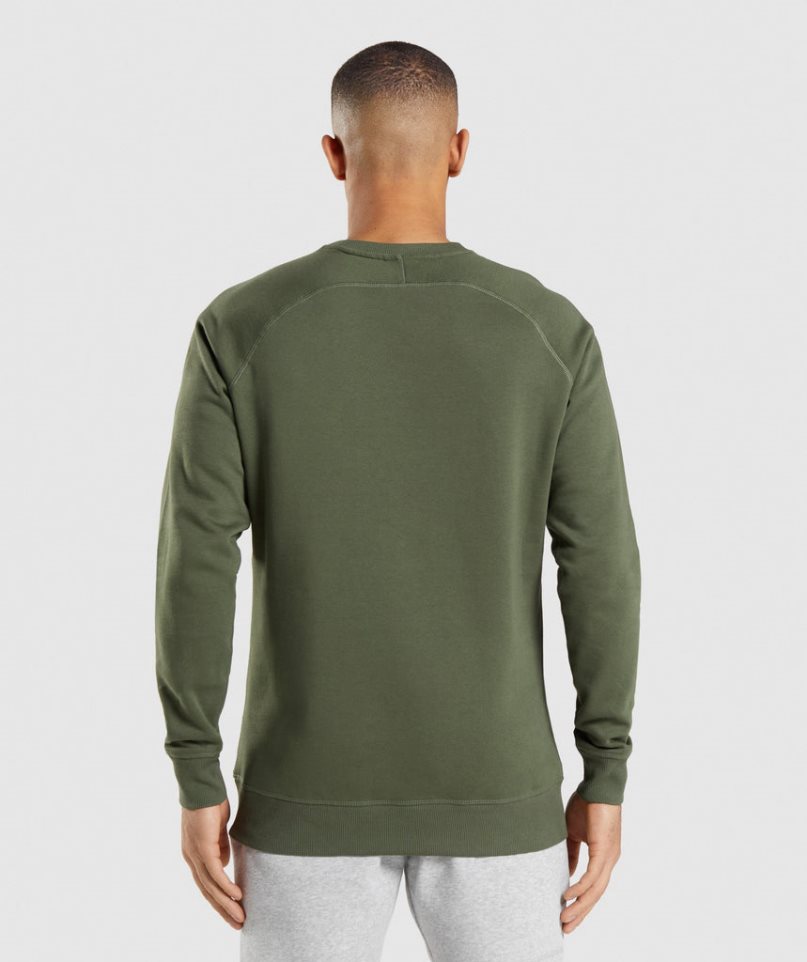 Men's Gymshark Crest Sweatshirts Olive | NZ 9LOCHW